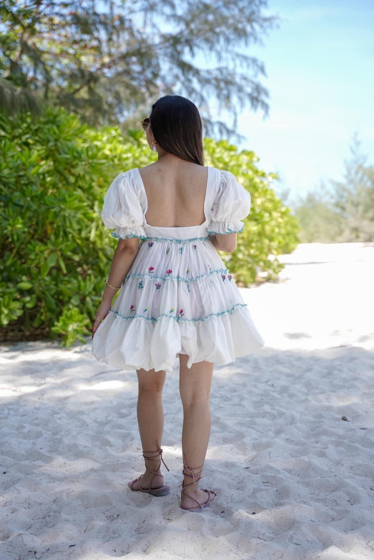 White Western Floral Lily Serenade Chanderi Midi Dress